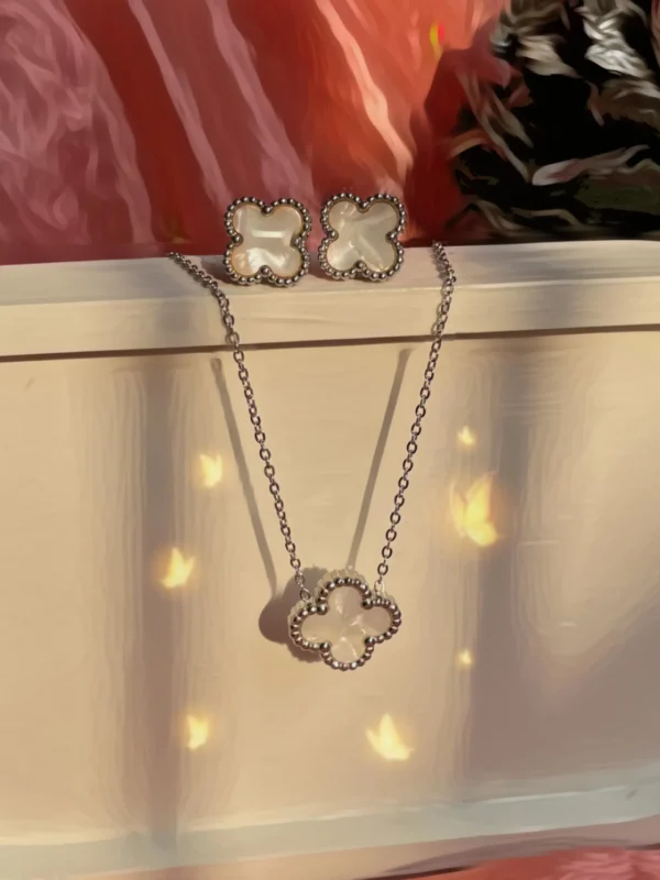 Four Leaf Clover Tarnish-Free Necklace and Earring Combo Set