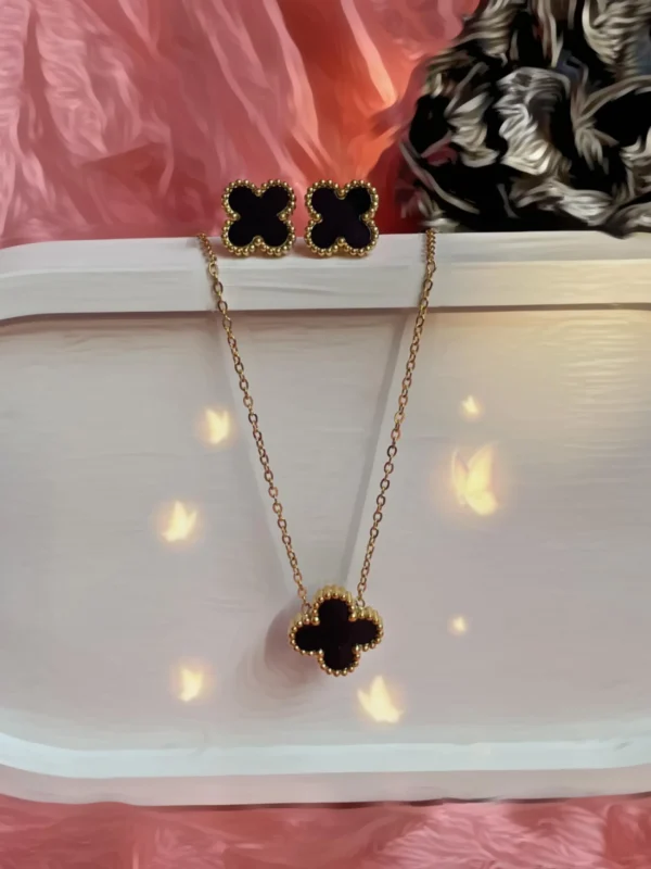 Four Leaf Clover Tarnish-Free Necklace and Earring Combo Set