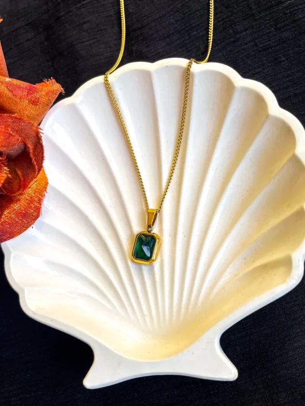 Square Green Zircon Necklace