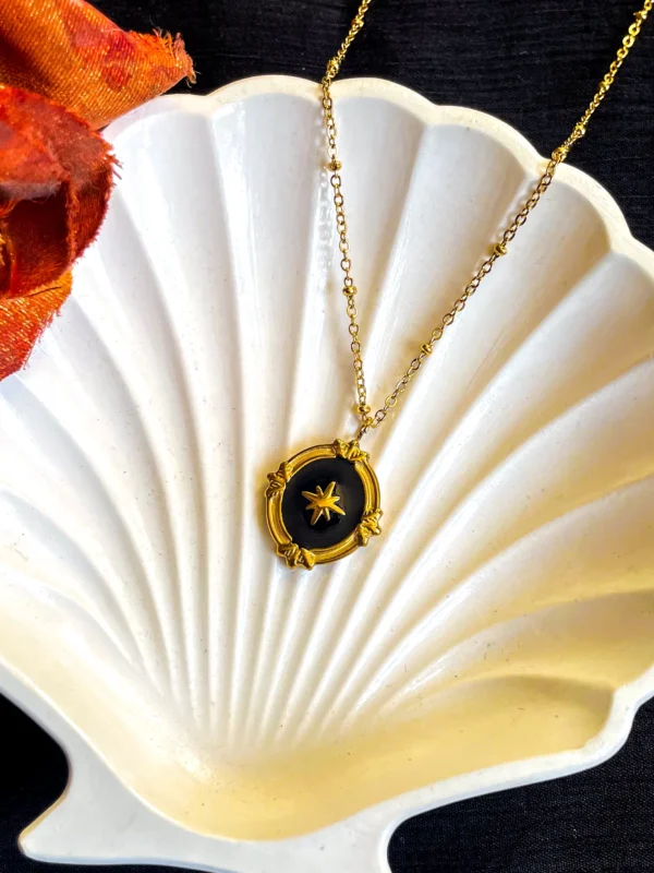 Black Studded North Star Necklace