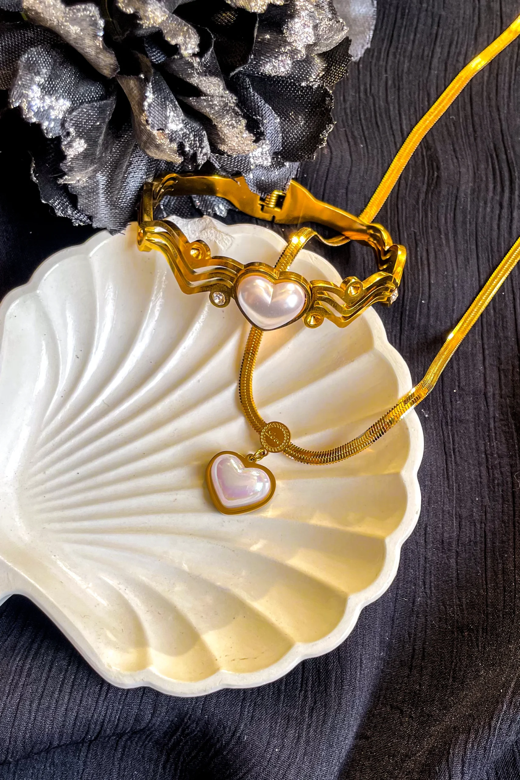 White Heart Necklace and Cuff - Image 2